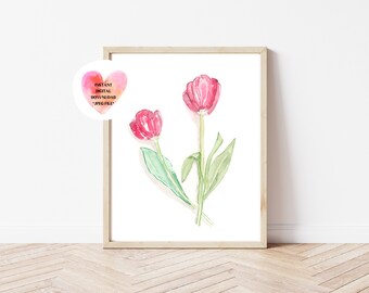 Dos tulipanes impresos, tulipanes arte de pared, tulipanes arte digital, tulipanes acuarela descargar, tulipanes de acuarela, arte de la pared de tulipanes, arte de la pared floral