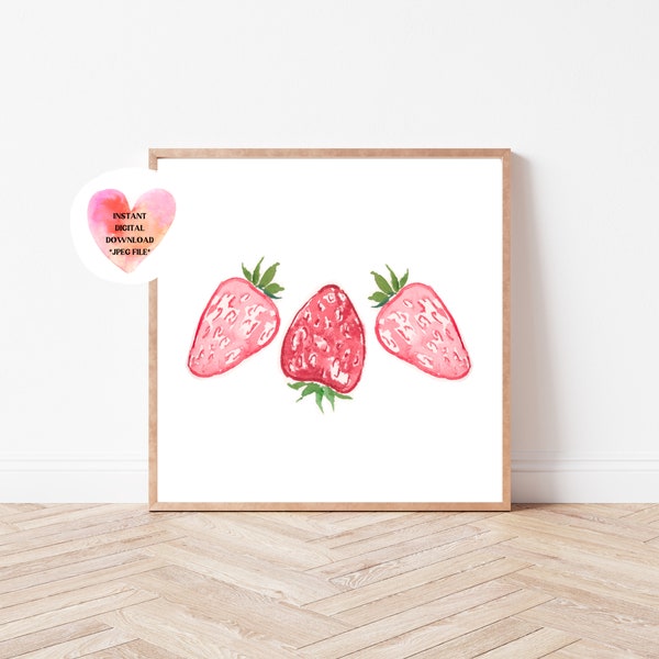 Strawberry Trio Print, Strawberry Printable Art, Strawberry Digital Download, Strawberry Home Decor, Strawberry Wall Art, Strawberry Design