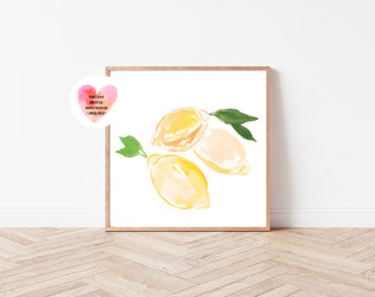 Lemon Trio Print, Lemon Watercolor Printable, Lemon Watercolor Art, Lemon Illustration, Lemon Wall Art, Lemon Home Decor, Lemon Themed Art