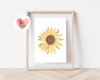 Sunflower Print, Sunflower Wall Art, Sunflower Printable, Sunflower Digital Download, Sunflower Illustration, Watercolor Sunflower Print