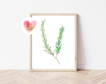 Rosemary Herb Art Print, Rosemary Watercolor, Rosemary Herb Wall Decor, Rosemary Kitchen Decor, Rosemary Kitchen Art, Herb Watercolor Art