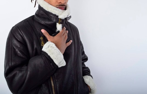 Black Shearling B3 Bomber Jacket - image 2