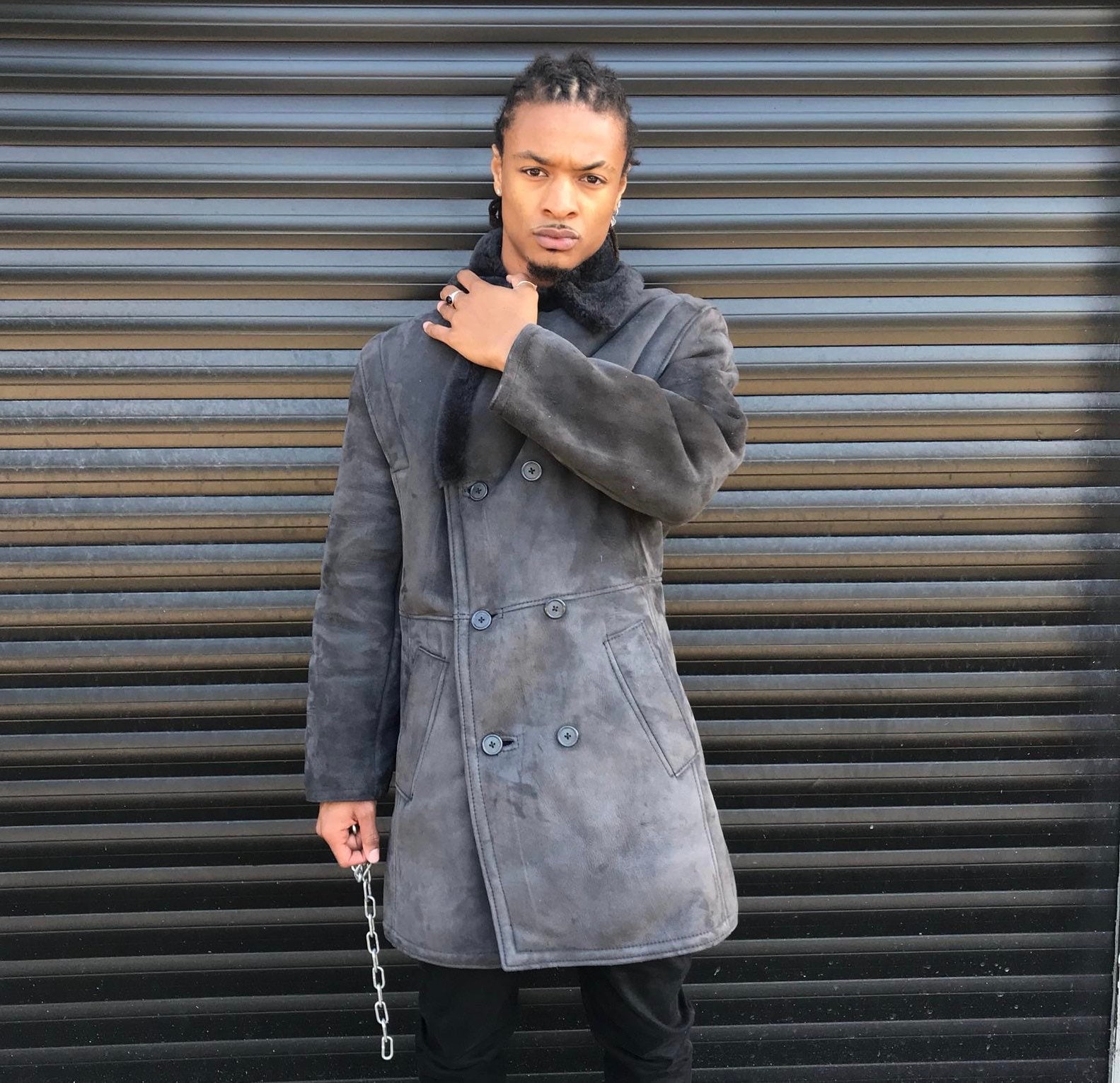 Shearling coat grey discount