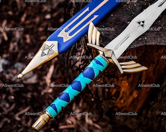 Legend of Zelda Master Sword Replica, Handmade Fantasy Hero Sword with Engraved Blade Christmas Gift