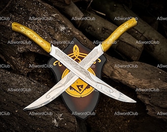 Handmade Elven Twin Swords, Legolas Replica, Fantasy Cosplay Display Blades