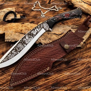 Handmade Damascus Hunting Knife With Engraved Handle Gift For Father Wedding Gift Bowie Knife Birthday Gift Anniversary Gift Christmas Gifts