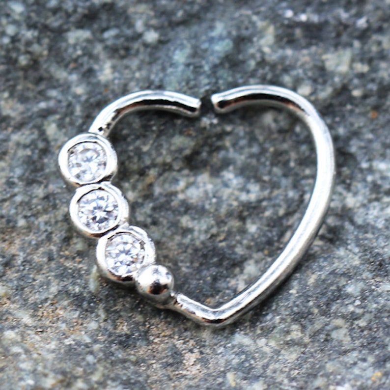 DyaniJewel Stainless Steel Heart Annealed Triple CZ Cartilage Earring