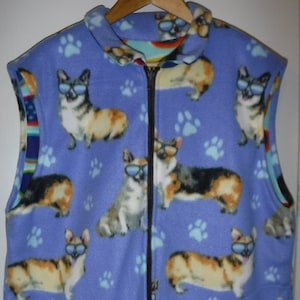 New Hand Made Pembroke Welsh Corgi Reversible Fleece Vest M-L