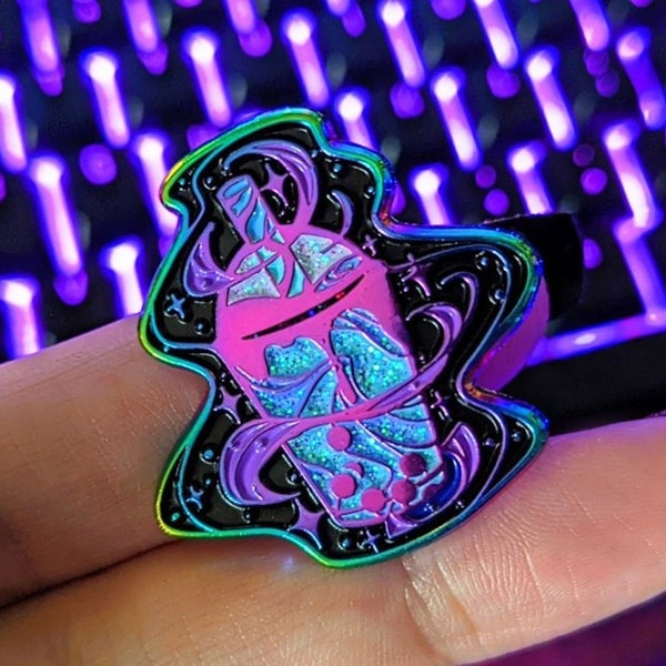 Cosmic Boba Enamel Pin | Rainbow Metal + Glitter!