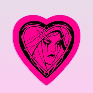 May include: Three pink heart-shaped stickers with a black and white illustration of a woman's face inside each heart.