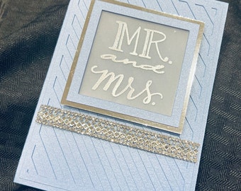 Blue wedding card | mr and mrs | handmade card | luxury wedding | greeting card | rhinestones | fancy wedding | embellished| shimmery blue