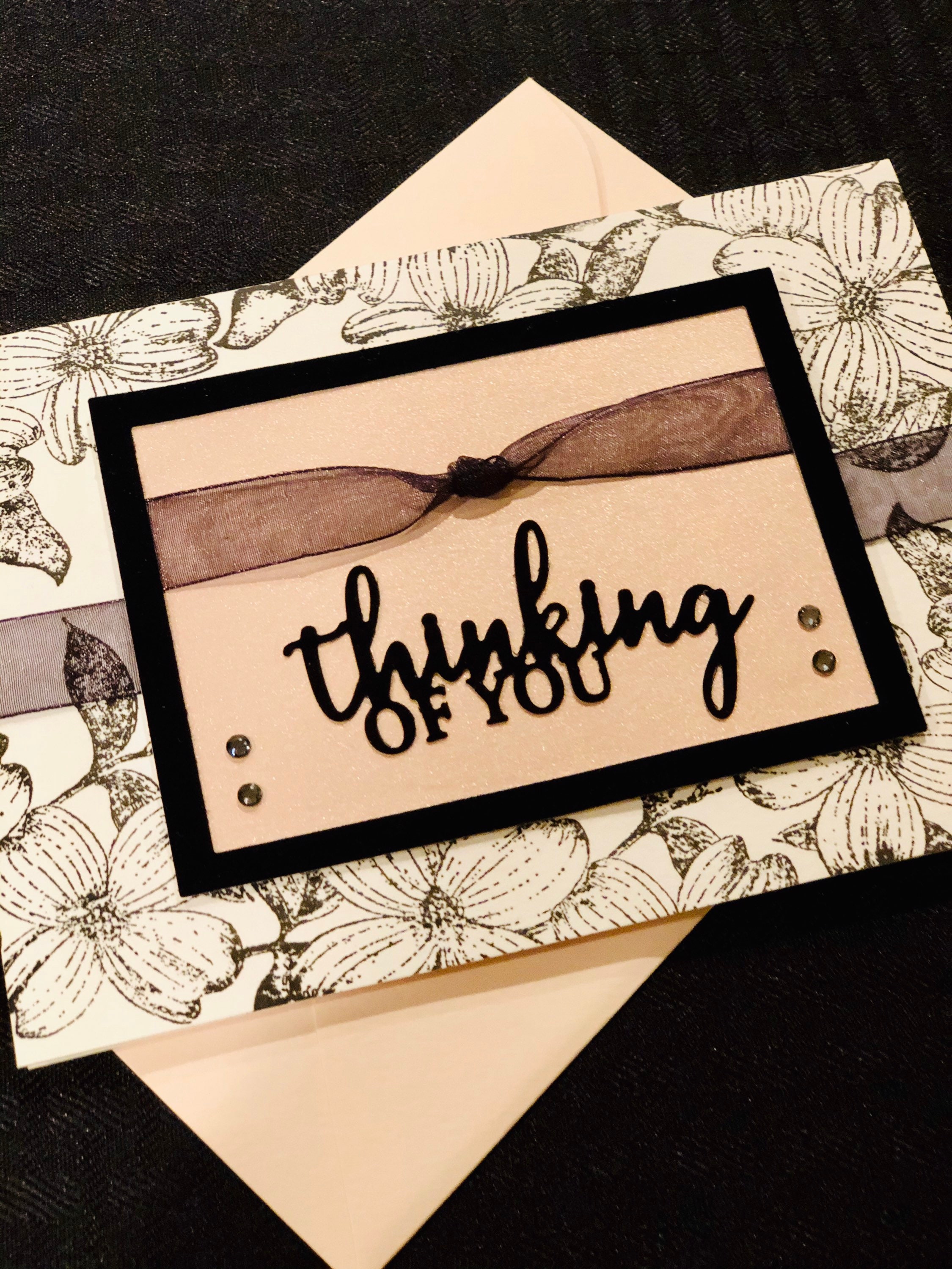 Thinking of You Handmade Card Black Floral Card Unique Greeting Cards