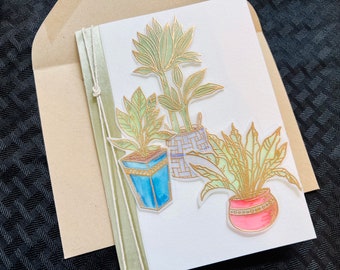 Embossed Potted Plants Card: Handmade Greeting Card