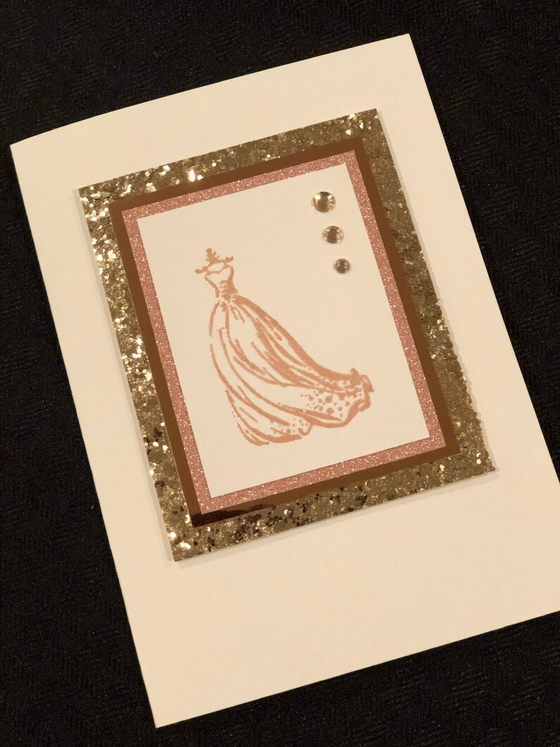wedding dress wedding shower greeting card Handmade Bridal Shower Card embellished detail bride gown