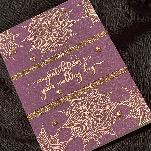 Wedding congratulations card | handmade cards | wedding day greeting cards | Indian wedding card | burgundy gold | mandala