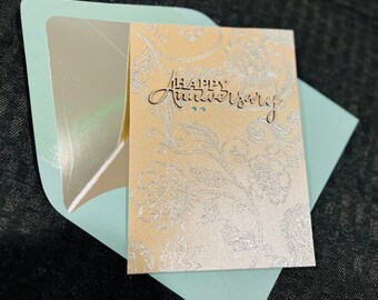 Paisley Anniversary Card: Silver Holographic Indian, fancy detailed greeting