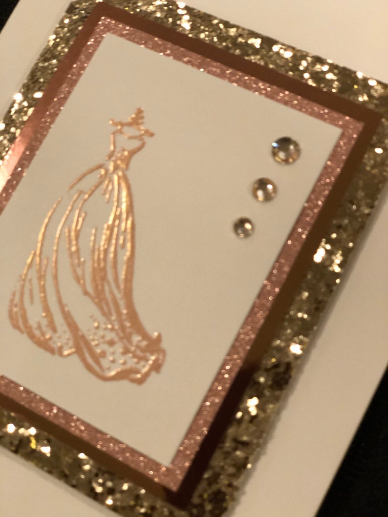 wedding dress wedding shower greeting card Handmade Bridal Shower Card embellished detail bride gown