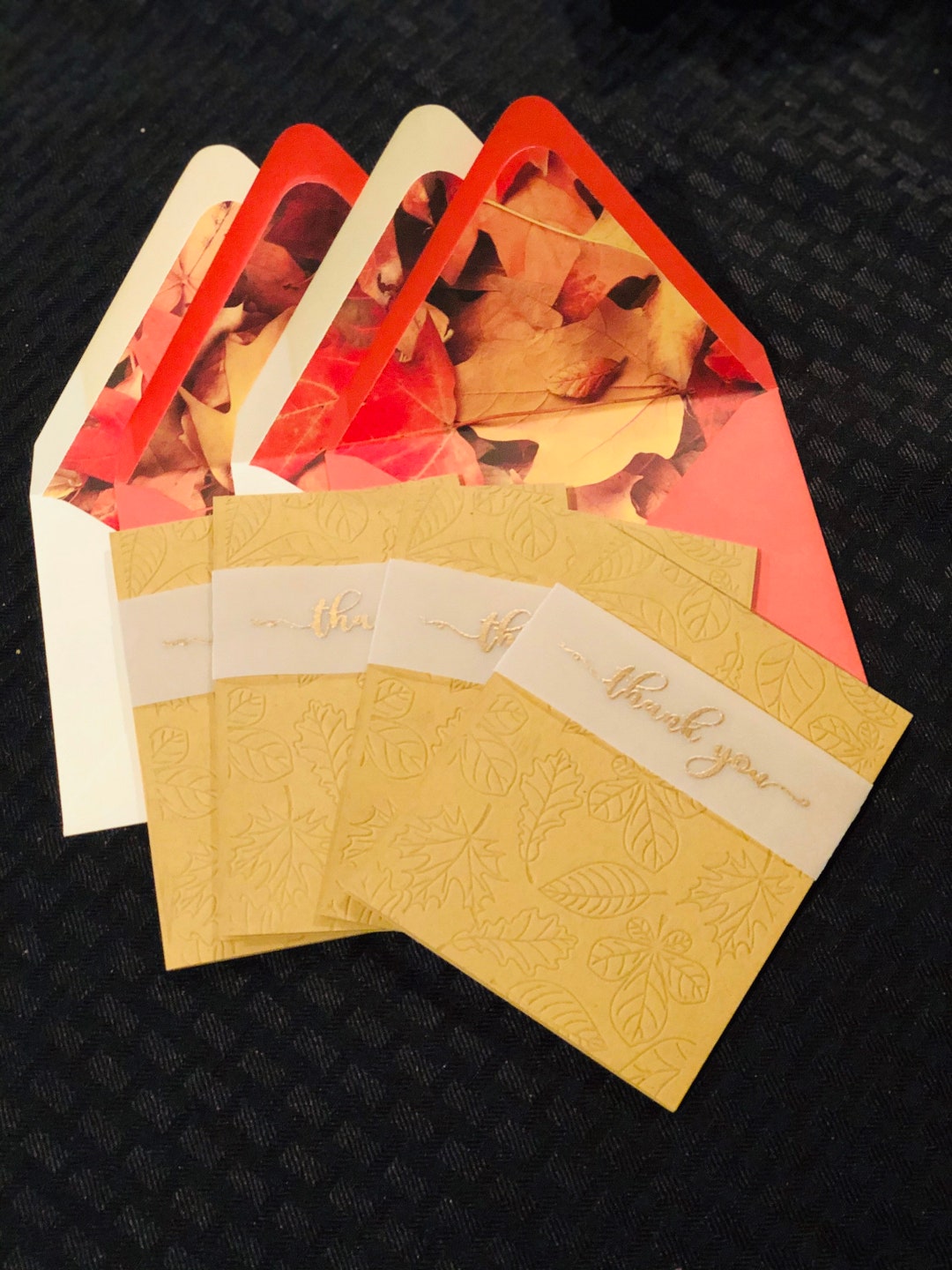 Embossed Fall Thank You Cards: Handmade Autumn Leaves Notecards, Set of ...