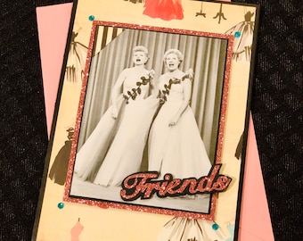 I love Lucy Card | Handmade Greeting card | Lucy and Ethel friendship card | Lucy and Ethel buy the same dress | Lucy gift | fashion card