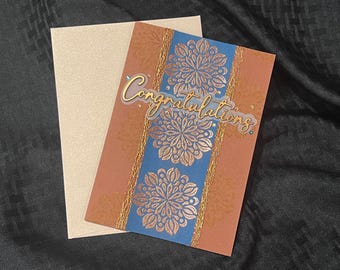 elegant Indian congratulations card, wedding handmade greeting card, copper mandala, embellished