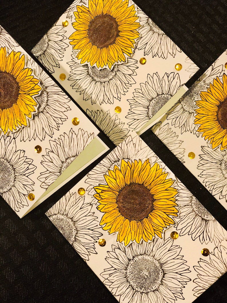 Sunflower Handmade Card Set of 4 Greeting Cards Handmade Etsy