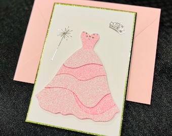Glinda Pink Dress Card, Wicked Movie Fan, Handmade Greeting