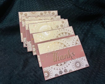 Rose gold thank you card set of 6| handmade cards | thank you greeting cards | Indian thank you cards |rose gold metallic| appreciation gift