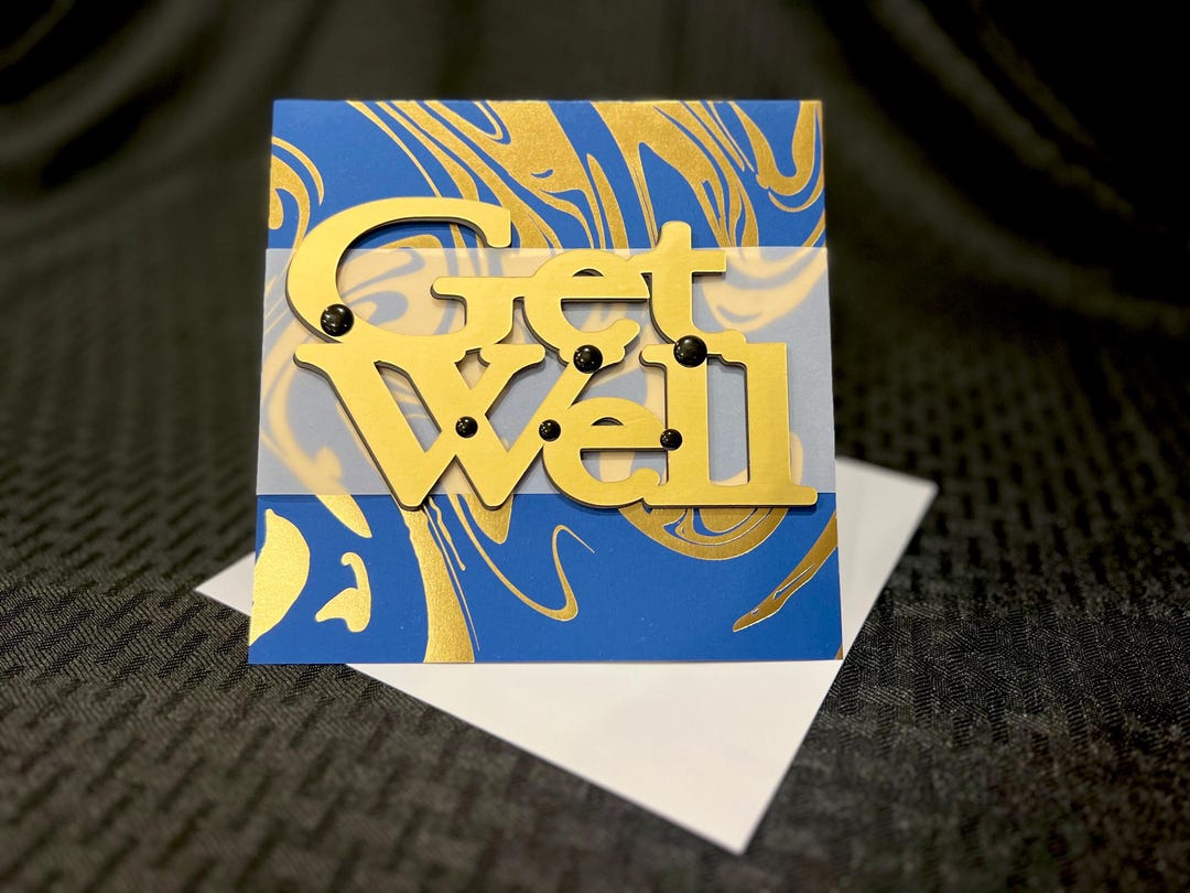 Handmade Get Well Card, Blue and Gold Swirl Design, Masculine Greeting ...