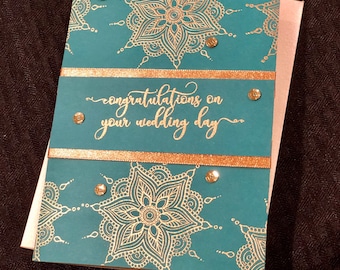 Wedding congratulations card | handmade cards | wedding day greeting cards | Indian wedding card | burgundy gold | mandala