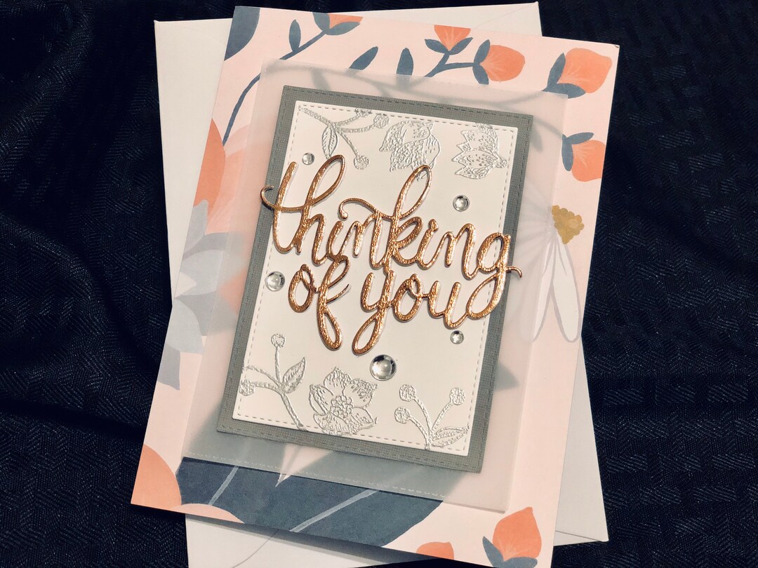 Handmade Thinking of You Card: Peach Floral Embellished Design - Etsy