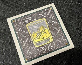 Handmade Gold Foil Whiskey Card, Masculine Liquor Drinks
