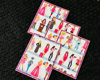 Fashion girl note cards, sparkly pink stationery, handmade greeting card set, blank inside, for little girl, thank you cards, kids cards