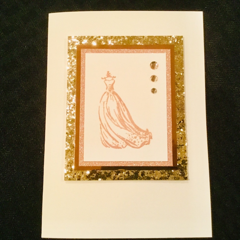 wedding dress wedding shower greeting card Handmade Bridal Shower Card embellished detail bride gown