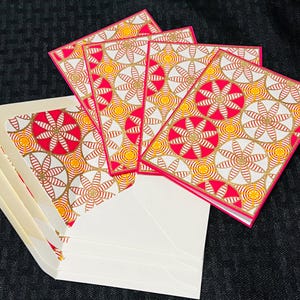 Pink and gold abstract note cards set of 4, handmade stationery, luxury greeting cards, small boxed blank cards, Hot pink and gold cards