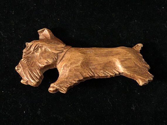 Vintage Wood Carved Scotty Dog Brooch