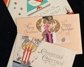 3 Vintage Art Deco Christmas Greeting Cards  (M167)