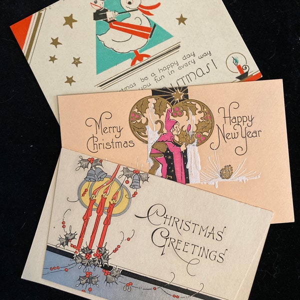 3 Vintage Art Deco Christmas Greeting Cards  (M167)