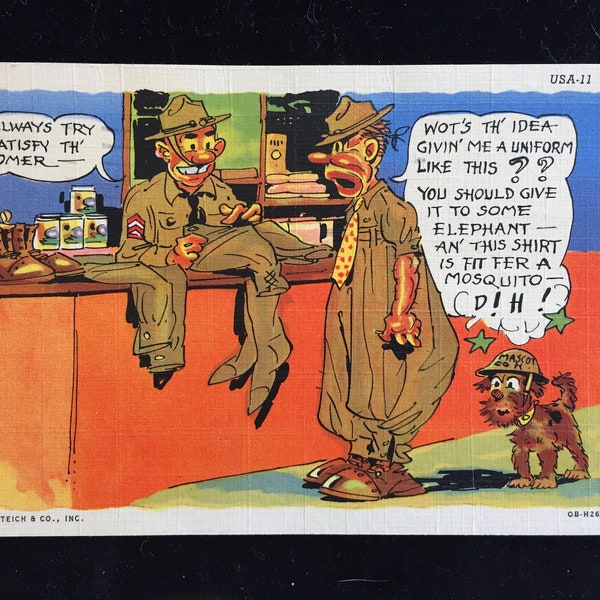 Collectible Linen Postcard - C. T. Army Comics by Curt Teich & Co. - WW2, 1941  (PC0111