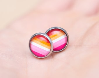 Boucles d'oreilles fierté lesbienne - drapeau lesbien - à clous ou à suspendre