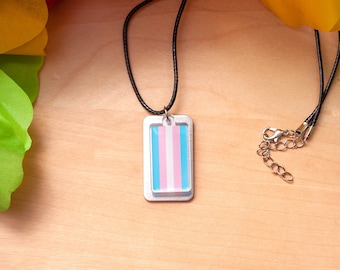 Transgender pride flag necklace - lgbt dog tag necklace