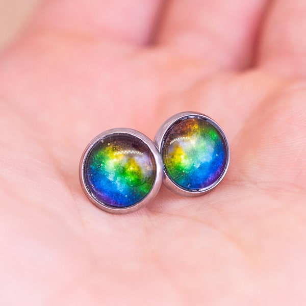 Subtle galaxy LGBTQ pride earrings - rainbow - stud or hanging