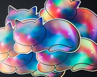 Galaxy Cat rainbow holographic sticker