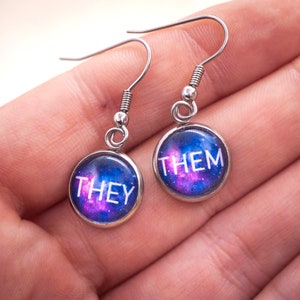 They/them pronoun earrings stud or hanging LGBTQ gift image 9