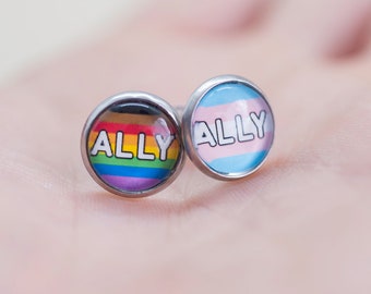 Boucles d’oreilles de fierté Ally LGBTQ - drapeau arc-en-ciel - drapeau trans - goujon ou suspendu