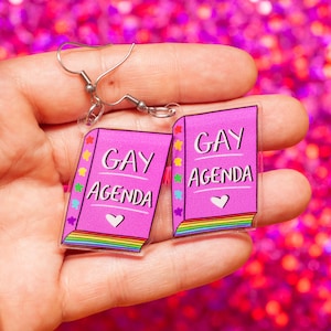 Gay Agenda acrylic earrings - statement earrings - LGBTQ+ earrings