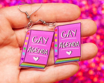 Gay Agenda acrylic earrings - statement earrings - LGBTQ+ earrings