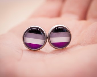 Boucles d'oreilles de fierté asexuelle - drapeau asexué - à clous ou à suspendre