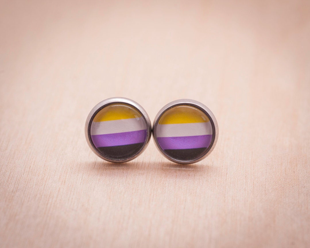 Non-binary Pride Earrings Non-binary Flag Stud or Hanging | Etsy