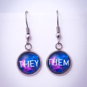 They/them pronoun earrings stud or hanging LGBTQ gift image 6