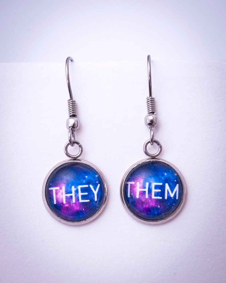 They/them pronoun earrings stud or hanging LGBTQ gift image 6